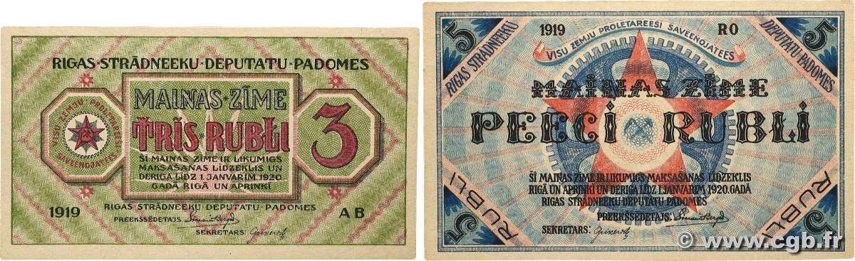 3 et 5 Rubli Lot LETTLAND Riga 1919 P.R2a et P.R3a fST+