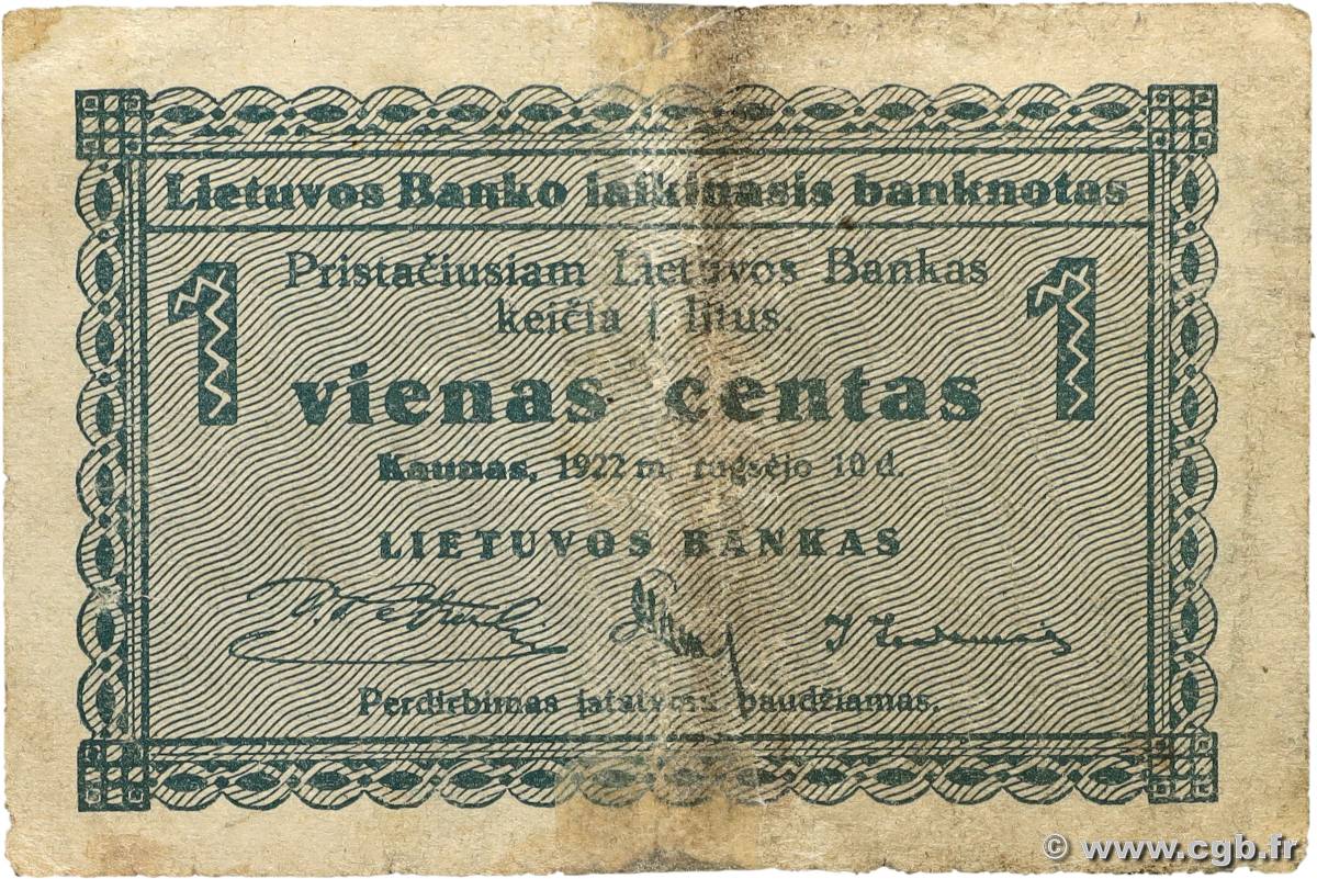 1 Centas LITUANIE  1922 P.01 TB