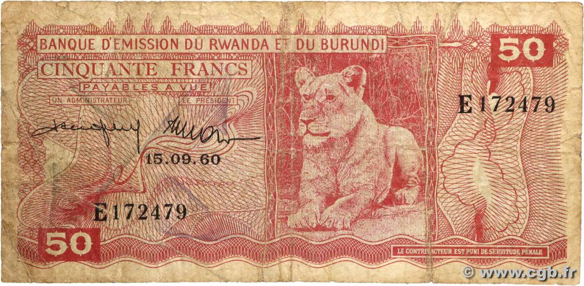 50 Francs RWANDA BURUNDI  1960 P.04a G