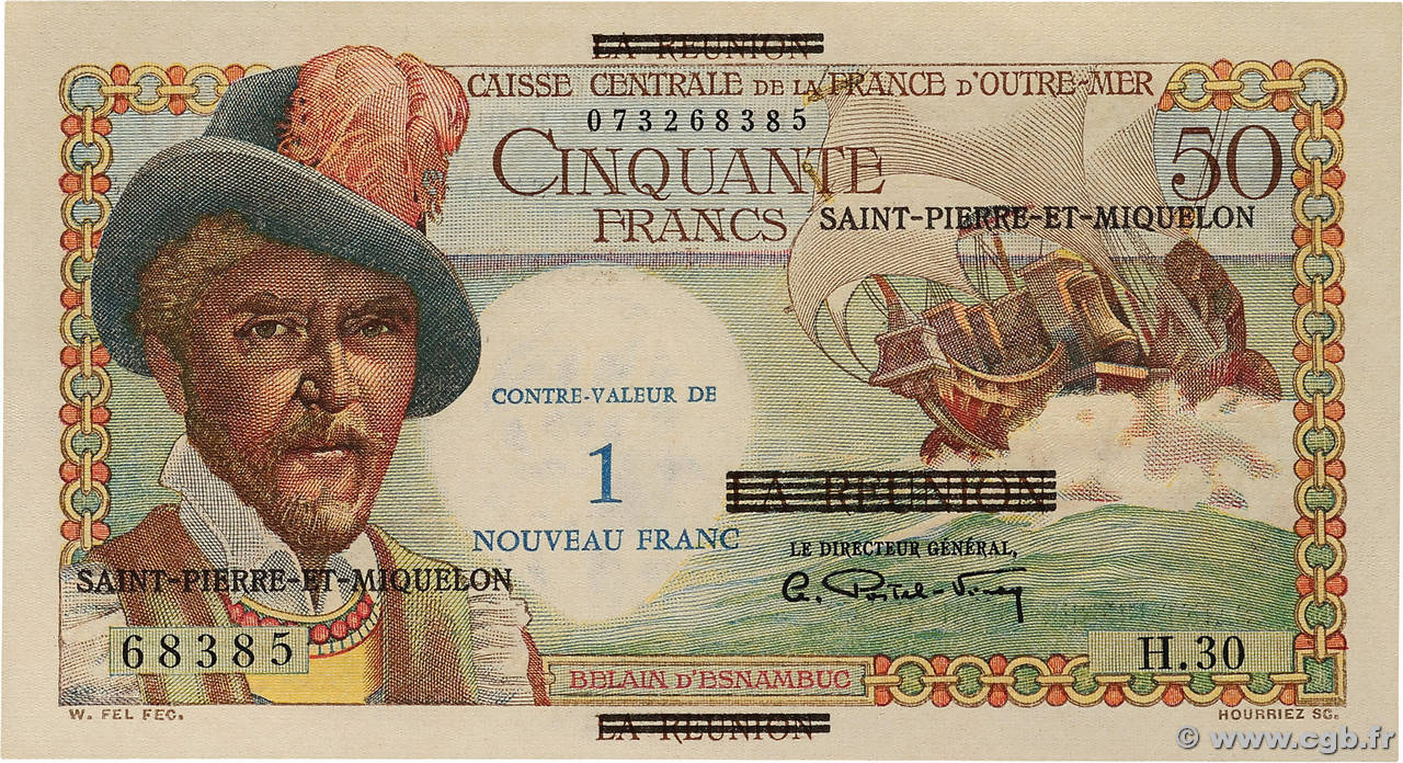1 NF sur 50 Francs Belain d Esnambuc SAINT PIERRE ET MIQUELON  1960 P.30b pr.NEUF