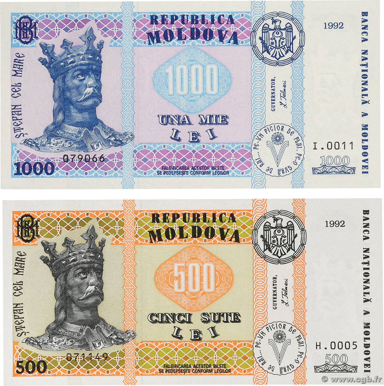500 et 1000 Lei Lot MOLDAVIE  1992 P.17  et P.18 NEUF