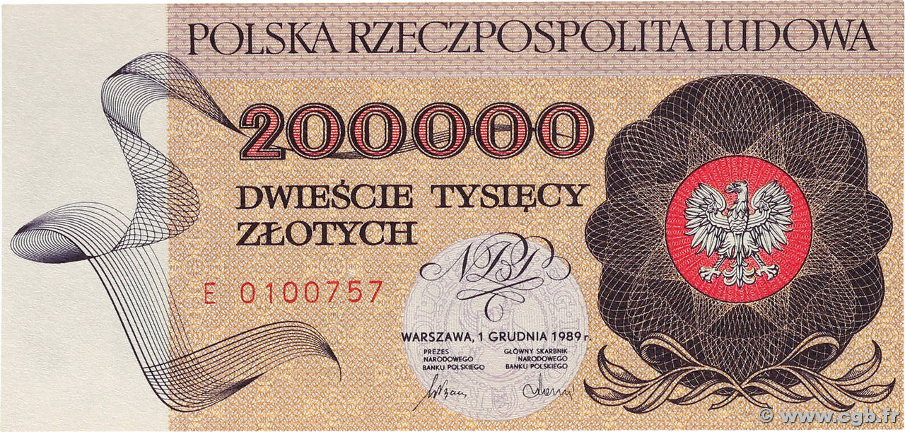200000 Zlotych POLOGNE  1989 P.155a NEUF