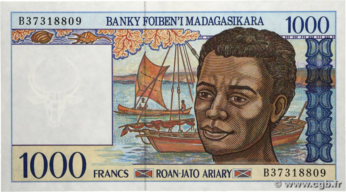 1000 Francs - 200 Ariary MADAGASCAR  1994 P.076b UNC