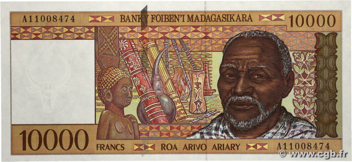 10000 Francs - 2000 Ariary MADAGASCAR  1995 P.079a UNC