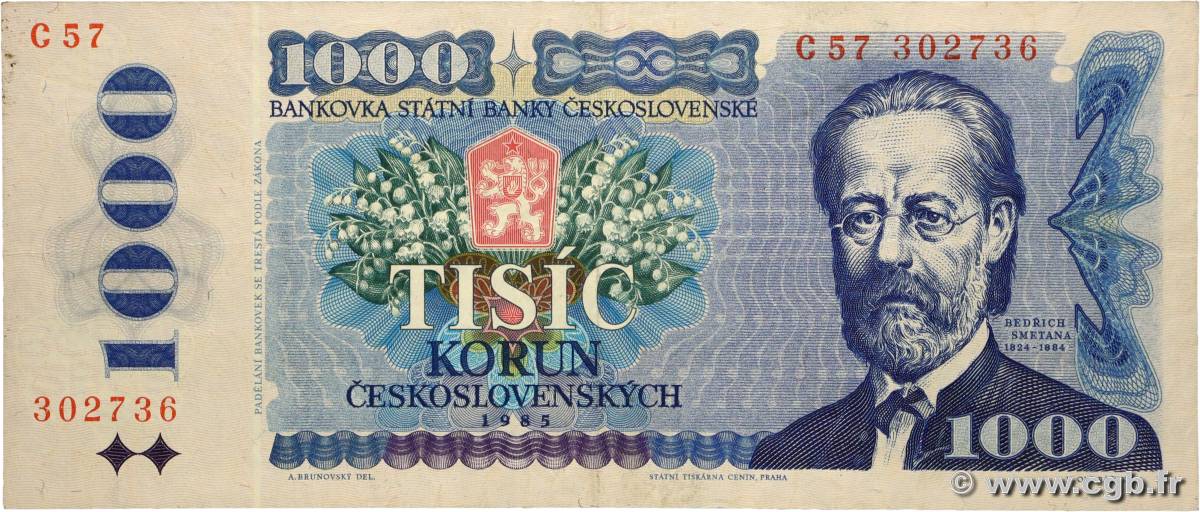 1000 Korun CZECHOSLOVAKIA  1985 P.098a VF