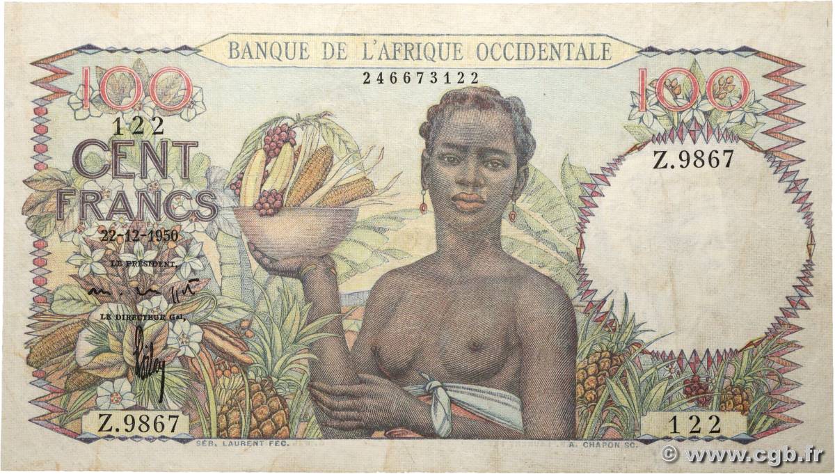 100 Francs FRENCH WEST AFRICA  1950 P.40 F
