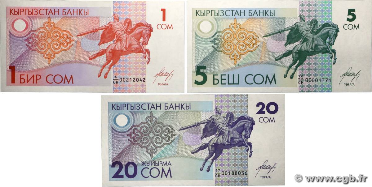 1, 5 et 20 Som Lot KYRGYZSTAN  1993 P.04 P.05 P.06 UNC