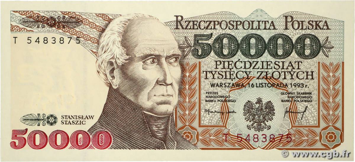 50000 Zlotych POLAND  1993 P.159a UNC
