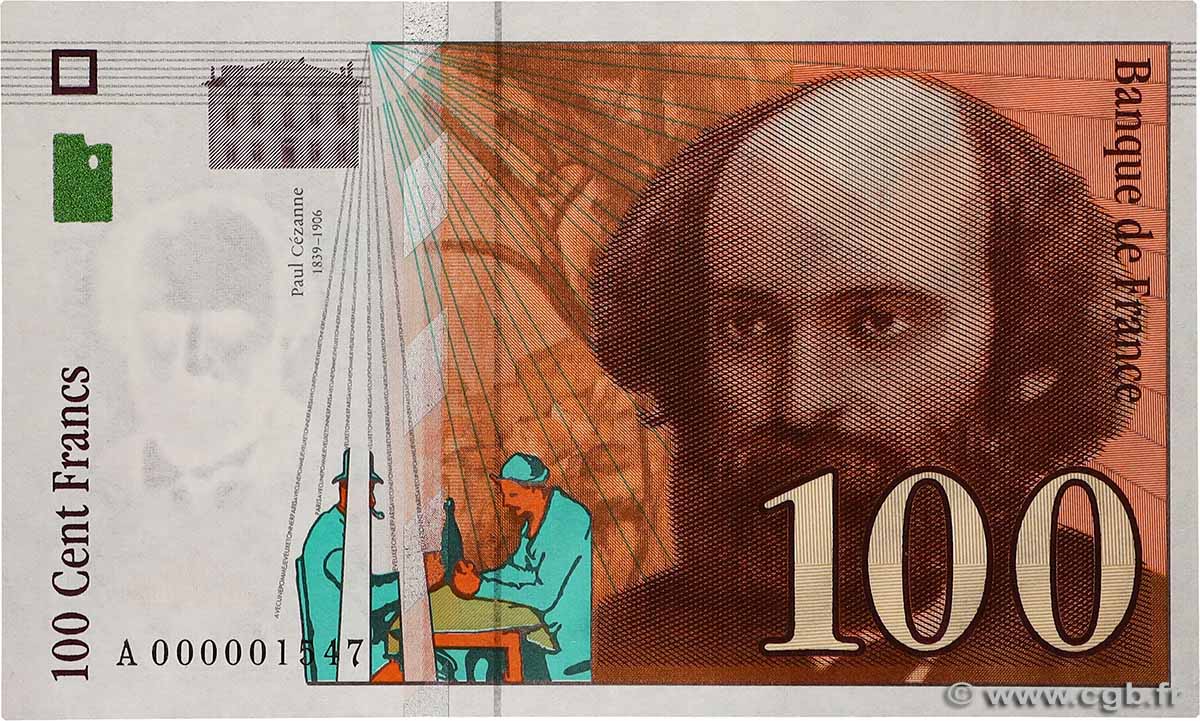 100 Francs CÉZANNE Petit numéro FRANCE  1997 F.74.01A UNC