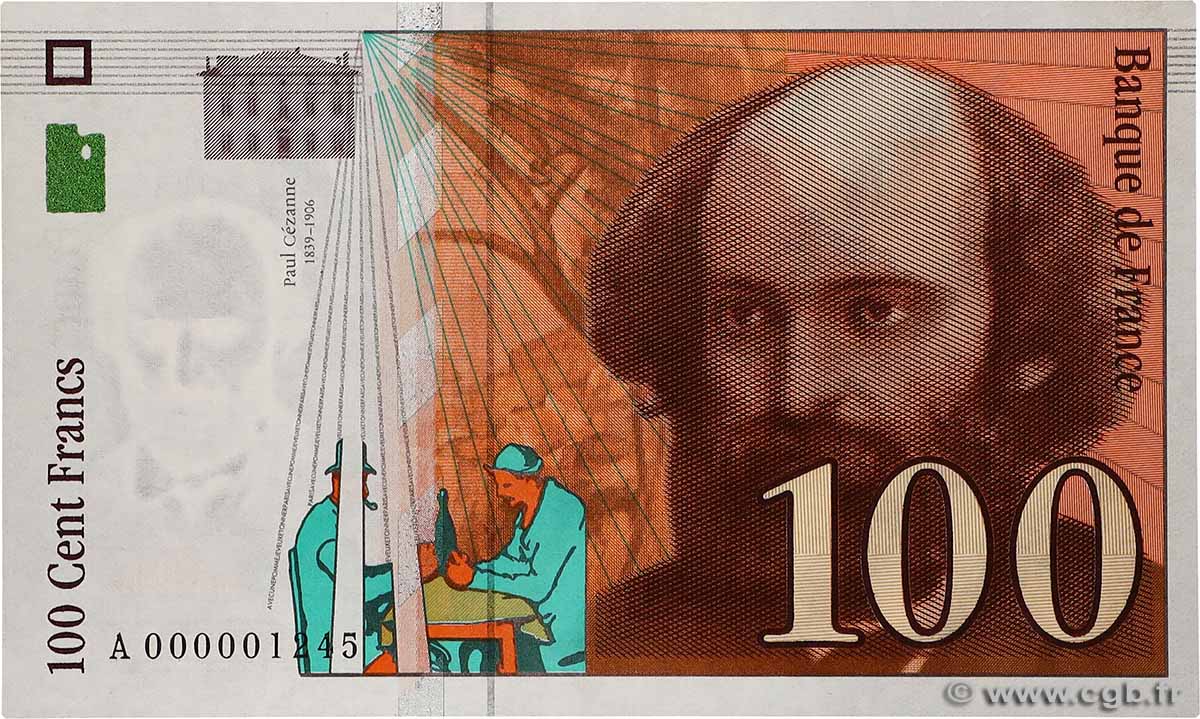 100 Francs CÉZANNE Petit numéro FRANCE  1997 F.74.01A UNC-