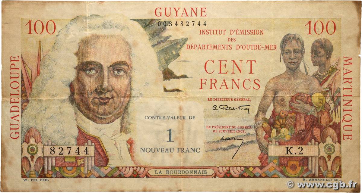 1 NF sur 100 Francs La Bourdonnais GUYANE  1961 P.29 TB