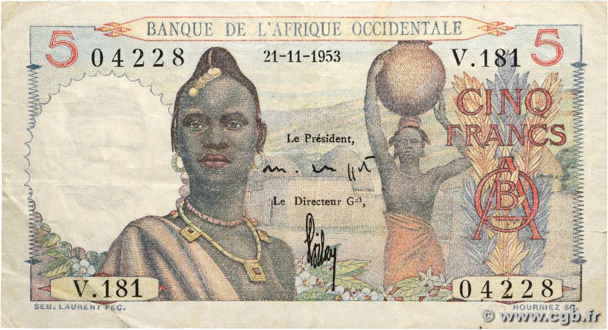 5 Francs FRENCH WEST AFRICA  1953 P.36 fVZ