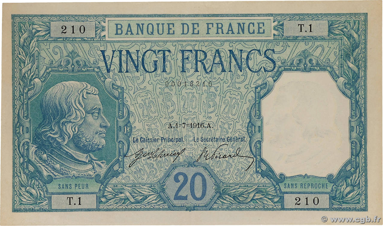 20 Francs BAYARD FRANCE  1916 F.11.01 pr.SPL