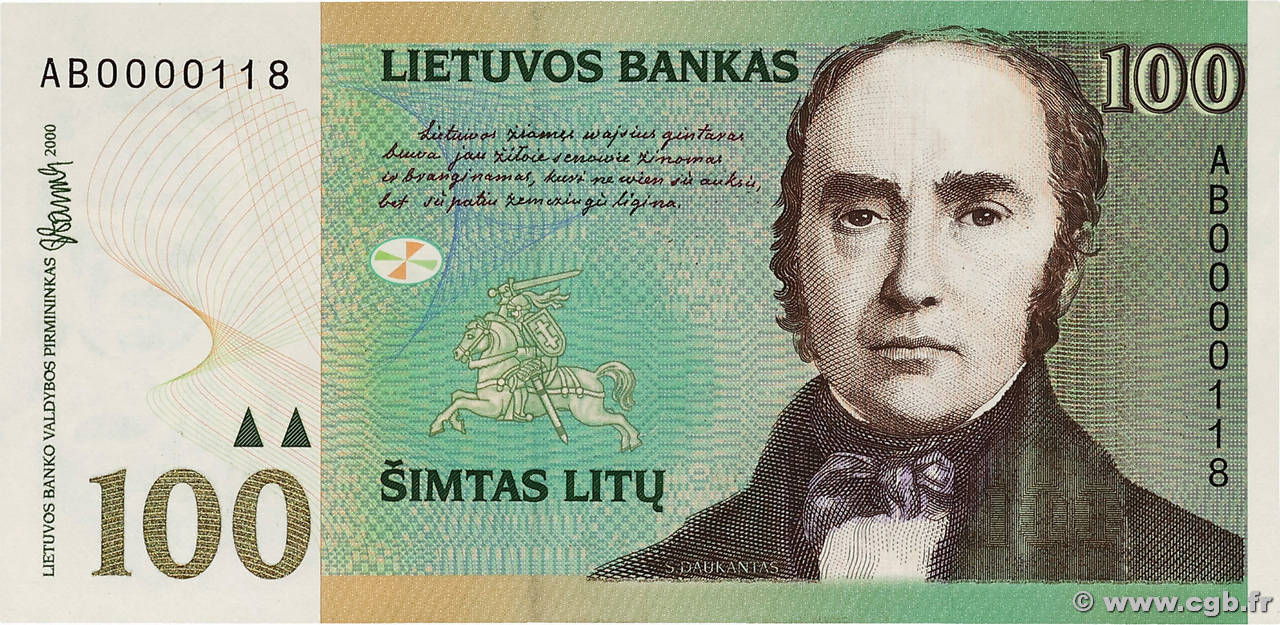 100 Litu Petit numéro LITUANIE  2000 P.62 NEUF