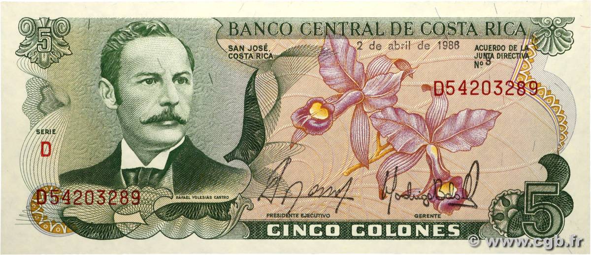 5 Colones COSTA RICA  1986 P.236d UNC