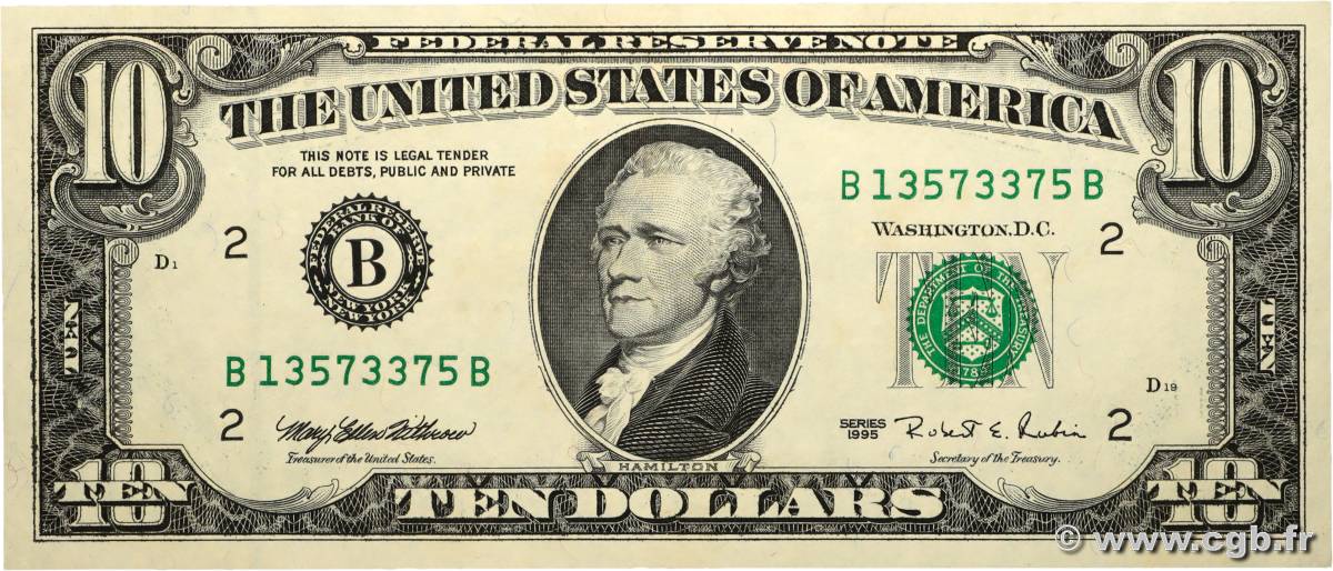 10 Dollars ÉTATS-UNIS D&nbsp;AMÉRIQUE New York 1995 P.499 SPL+