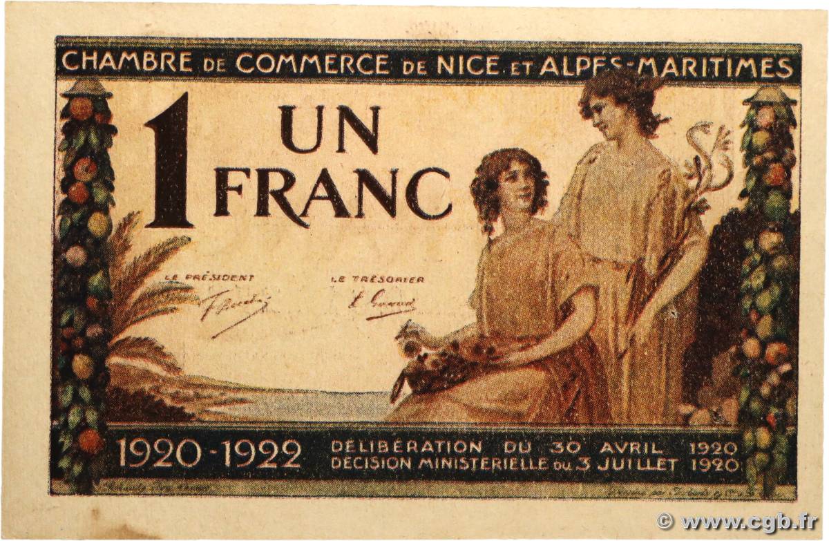 1 Franc FRANCE regionalism and miscellaneous Nice 1920 JP.091.11 AU