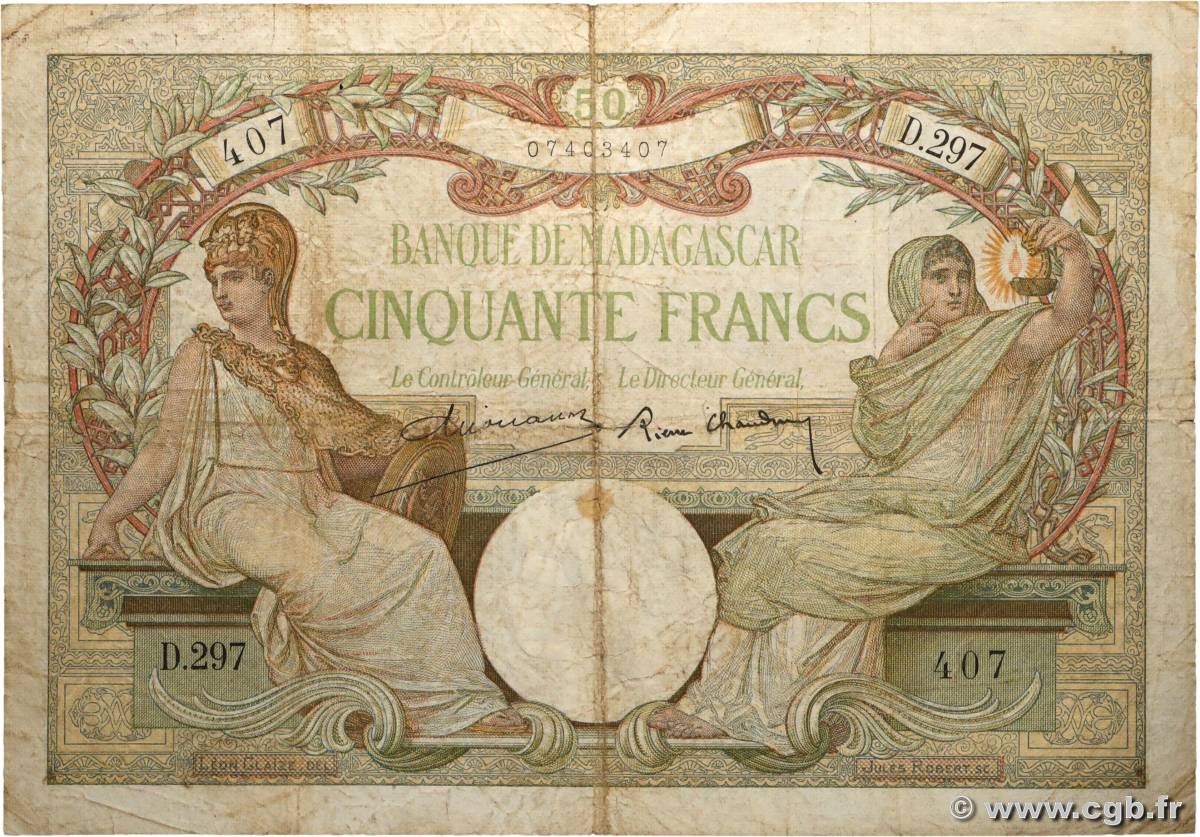 50 Francs MADAGASCAR  1937 P.038 VG