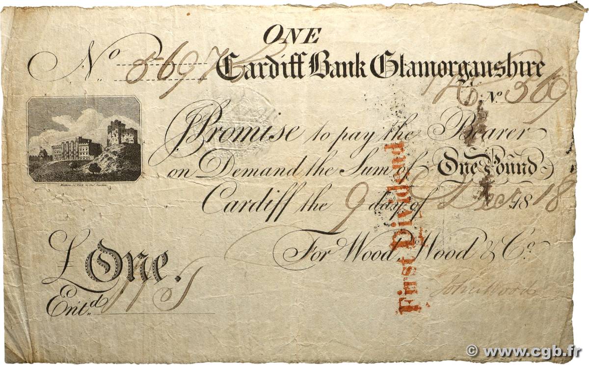 1 Pound ENGLAND Cardiff 1818  F