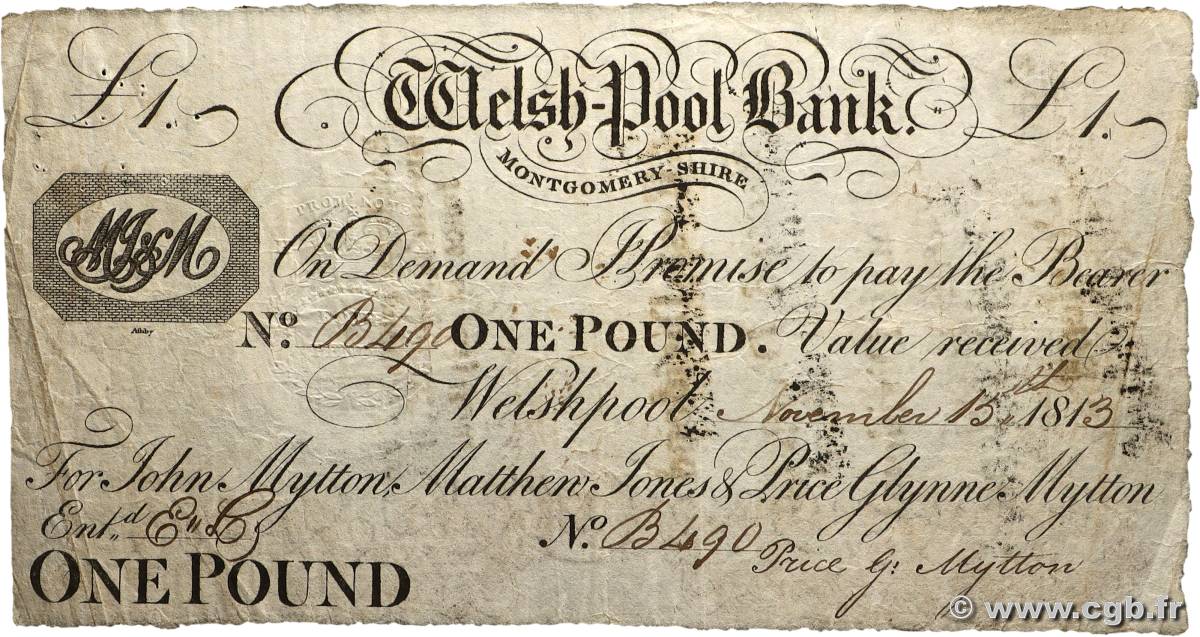 1 Pound ENGLAND Welshpool 1813  F