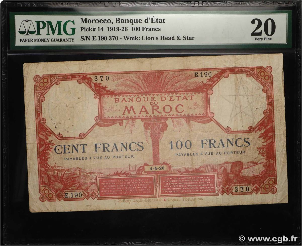 100 Francs MAROC  1926 P.14 TB
