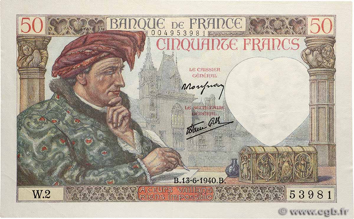 50 Francs JACQUES CŒUR FRANKREICH  1940 F.19.01 VZ