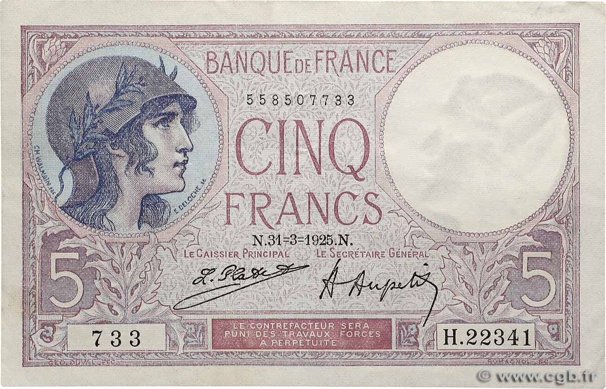 5 Francs FEMME CASQUÉE FRANCE  1925 F.03.09 XF