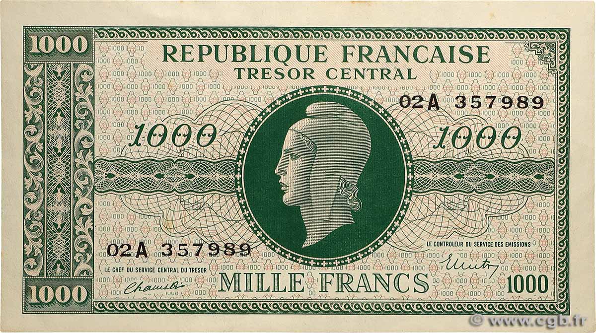 1000 Francs MARIANNE BANQUE D&nbsp;ANGLETERRE FRANCE  1945 VF.12.01 AU-