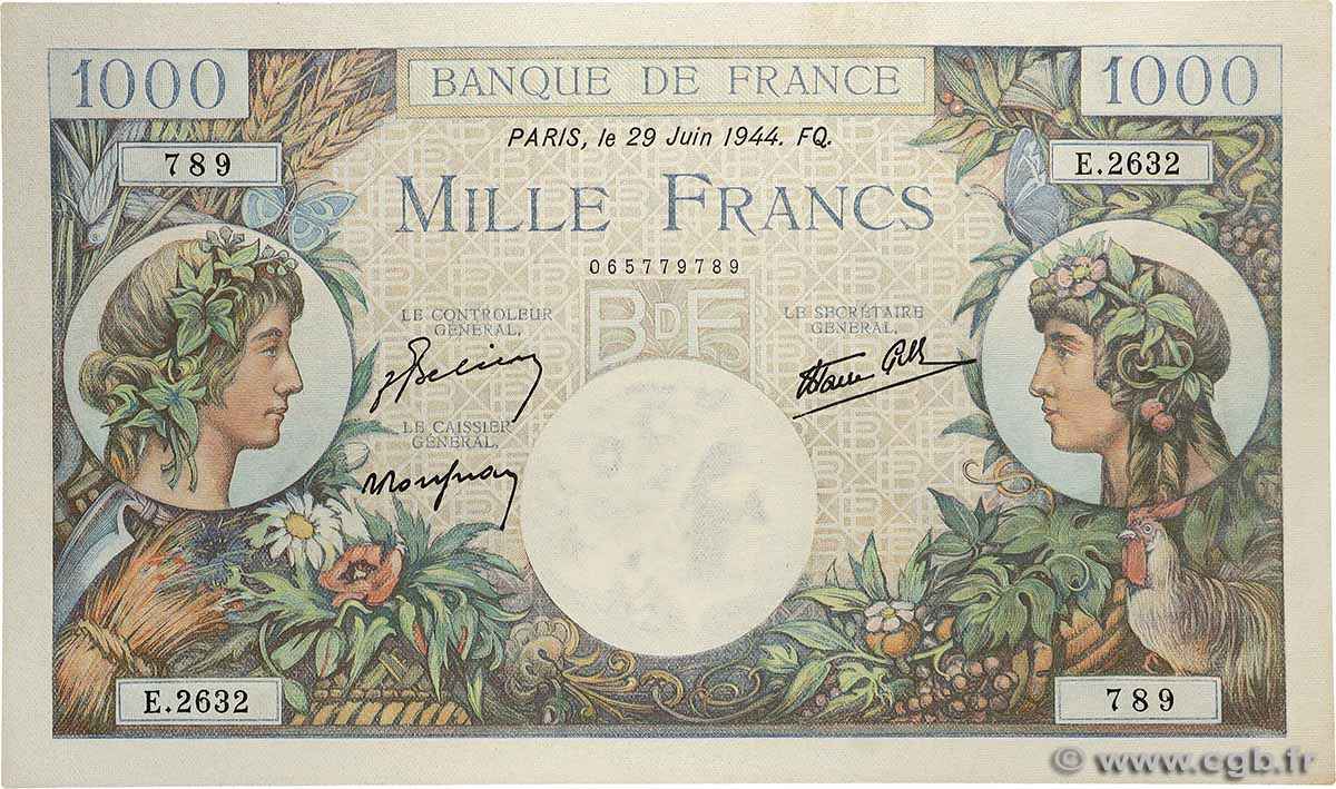1000 Francs COMMERCE ET INDUSTRIE FRANCE  1944 F.39.09 SPL