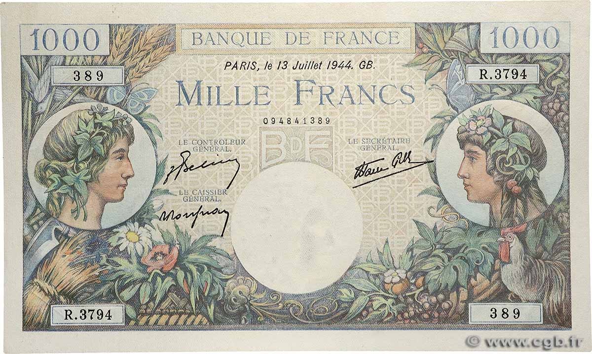 1000 Francs COMMERCE ET INDUSTRIE FRANCE  1944 F.39.11 AU+