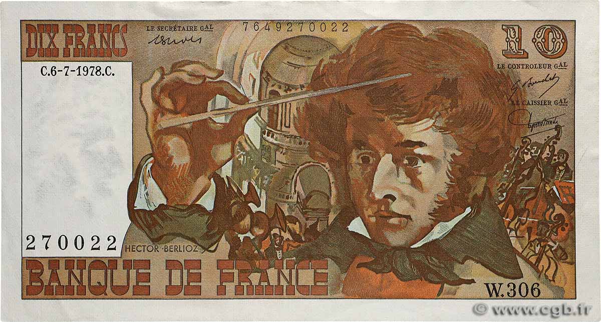 10 Francs BERLIOZ FRANCE  1978 F.63.25W306 XF