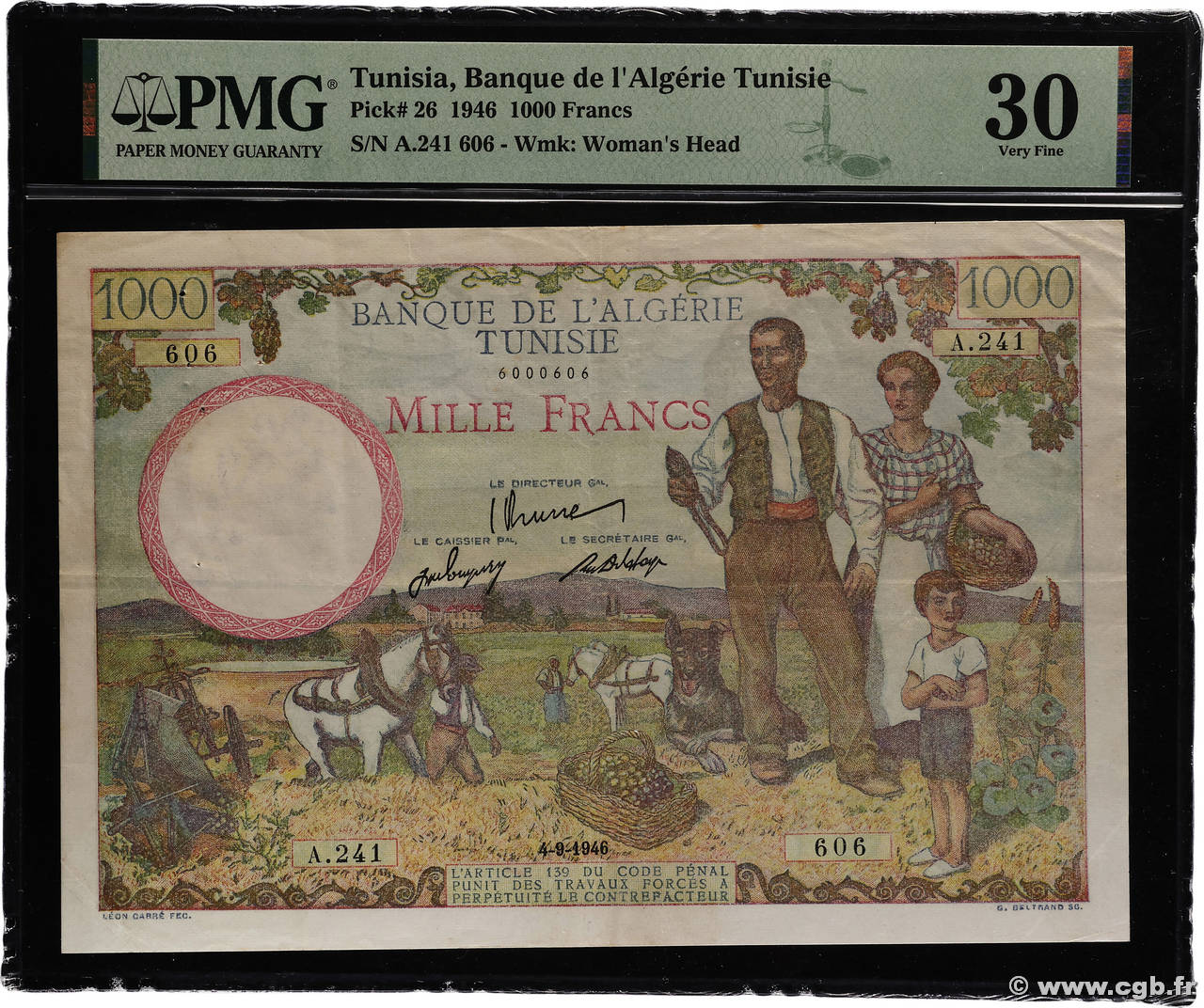 1000 Francs TUNISIE  1946 P.26 TTB