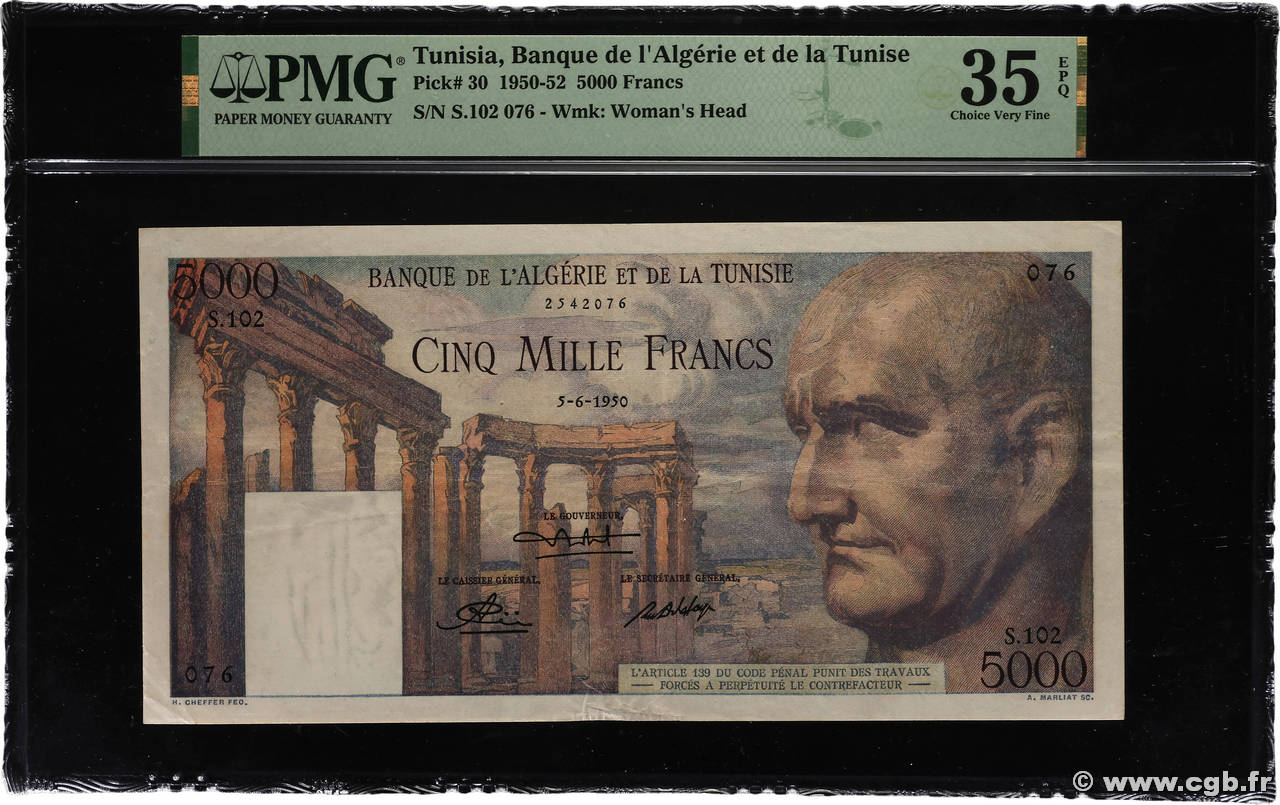5000 Francs TUNISIE  1950 P.30a TTB+