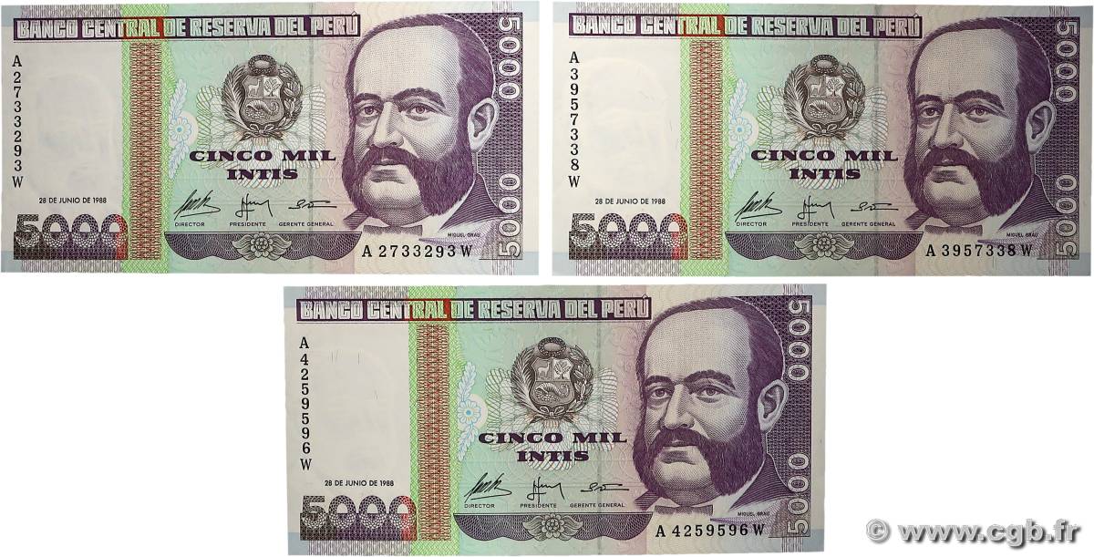 5000 Intis Lot PÉROU  1988 P.137 SPL+