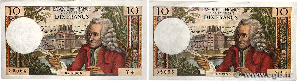 10 Francs VOLTAIRE Consécutifs FRANCIA  1963 F.62.01 EBC