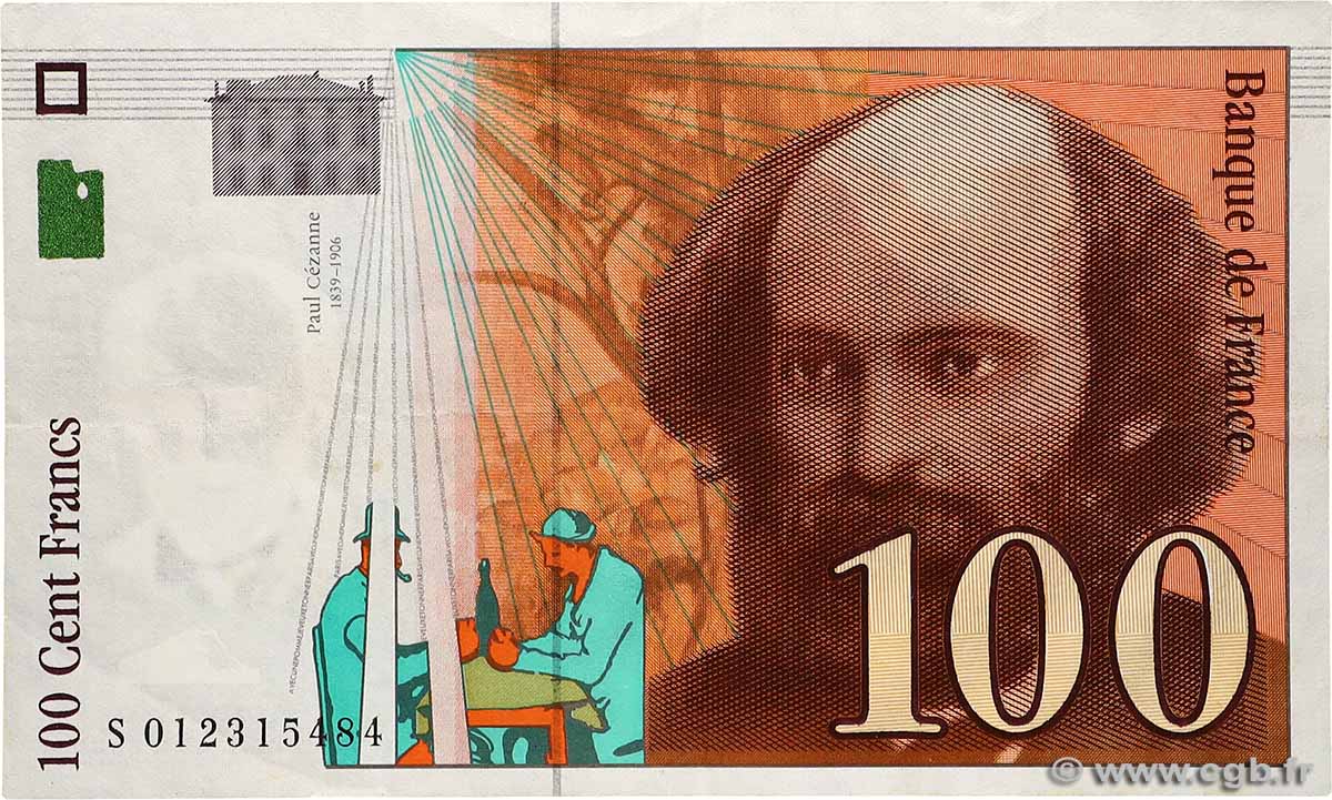 100 Francs CÉZANNE Sans STRAP Fauté FRANCIA  1997 F.74f4.01 MBC+