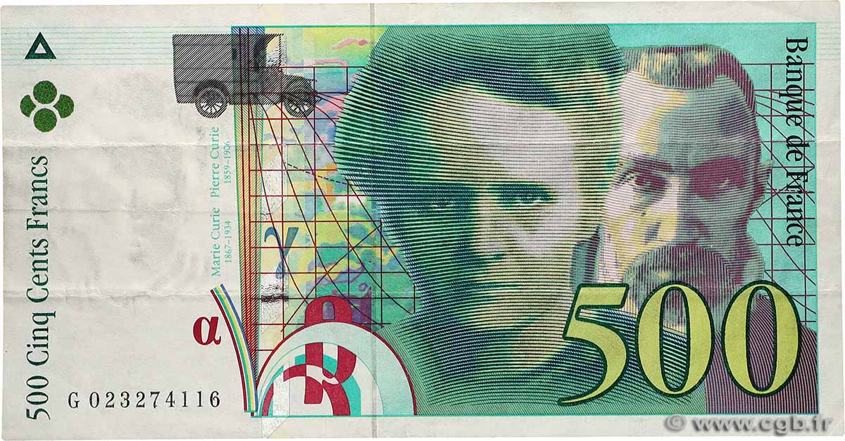 500 Francs PIERRE ET MARIE CURIE Sans le symbole du Radium Fauté FRANCE  1994 F.76f3.01 VF+
