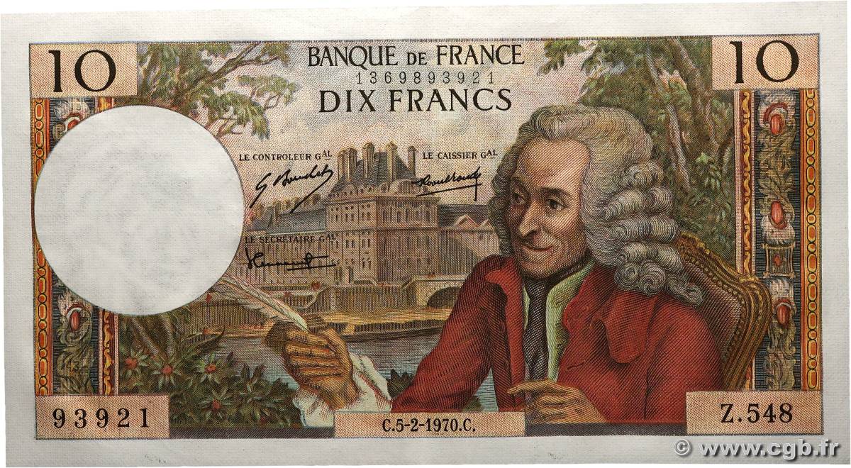 10 Francs VOLTAIRE FRANKREICH  1970 F.62.42 VZ+