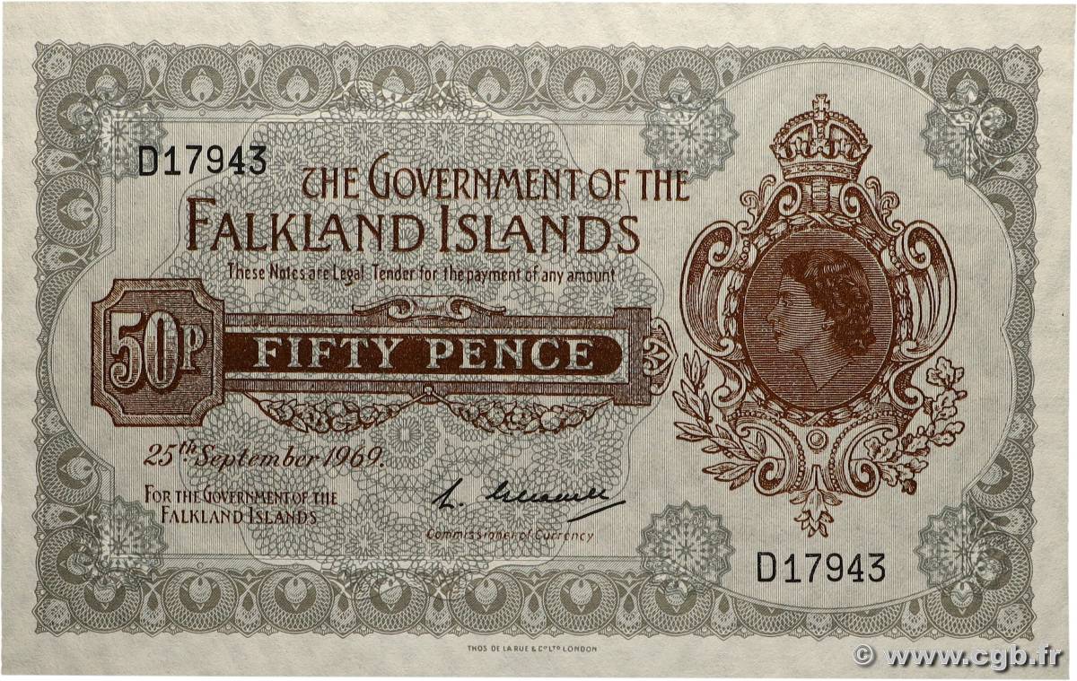 50 Pence ISOLE FALKLAND  1969 P.10a q.FDC