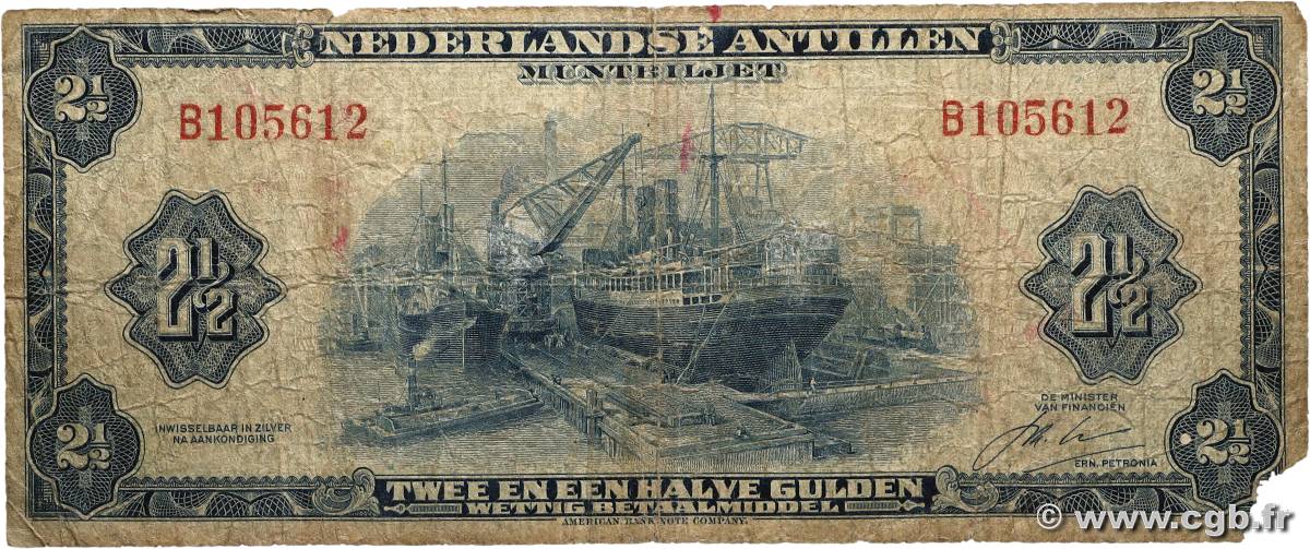 2,5 Gulden ANTILLES NÉERLANDAISES  1964 P.A01b pr.B