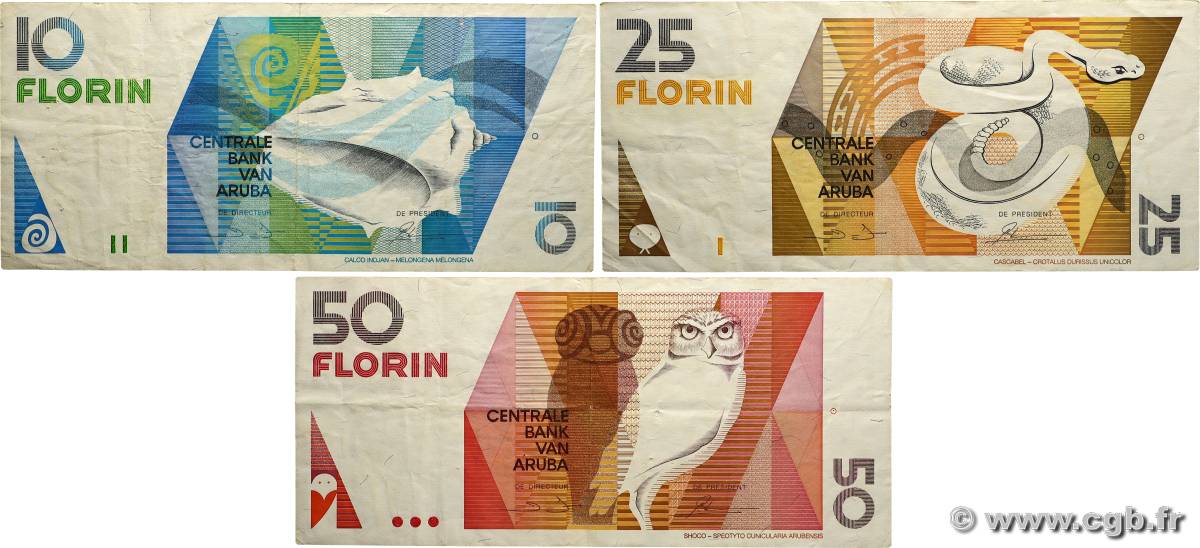 10 au 50 Florin Lot ARUBA  1986 P.07 au P.09 VF