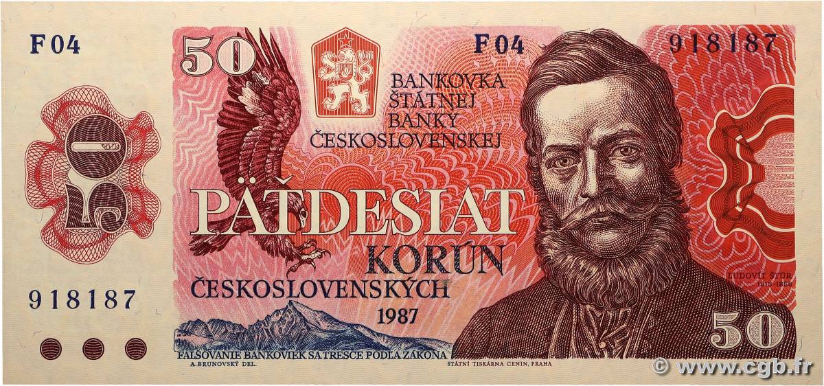 50 Korun CZECHOSLOVAKIA  1987 P.096a UNC