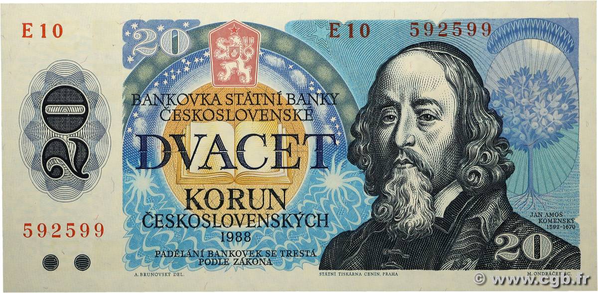 20 Korun TCHÉCOSLOVAQUIE  1988 P.095a NEUF