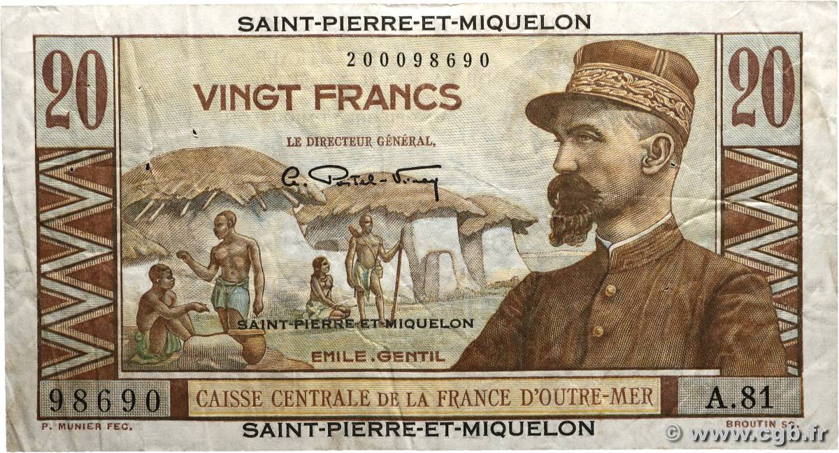 20 Francs Émile Gentil SAINT PIERRE AND MIQUELON  1946 P.24 F