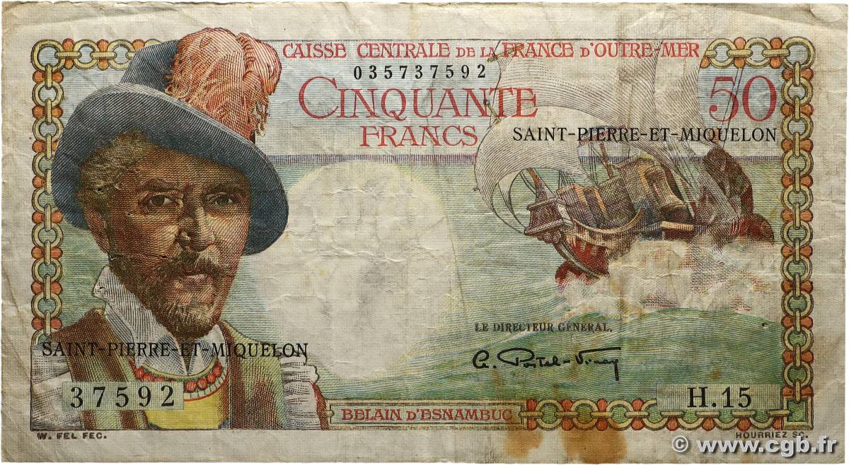 50 Francs Belain d&nbsp;Esnambuc SAINT-PIERRE UND MIQUELON  1946 P.25 fS