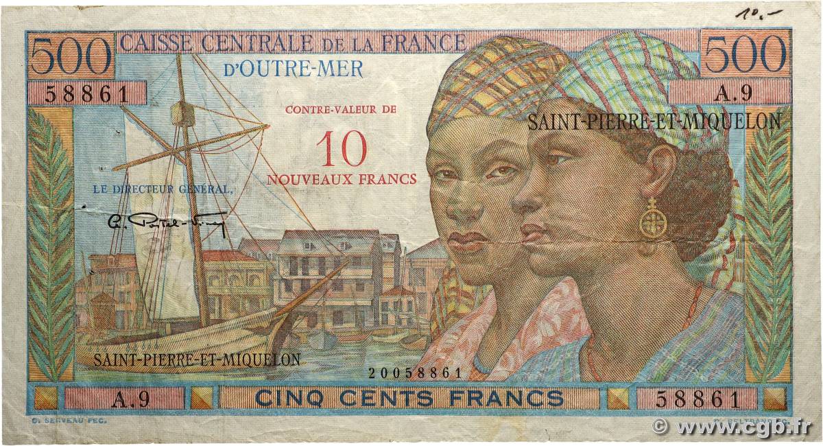 10 NF sur 500 Francs Pointe à Pitre SAINT-PIERRE UND MIQUELON  1964 P.33 S