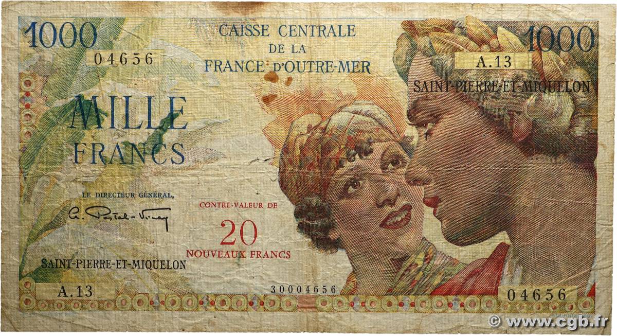 20 NF sur 1000 Francs Union Française SAINT-PIERRE UND MIQUELON  1964 P.34 fS