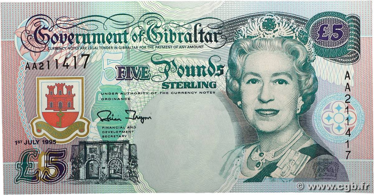 5 Pounds Sterling GIBRALTAR  1988 P.25a pr.NEUF