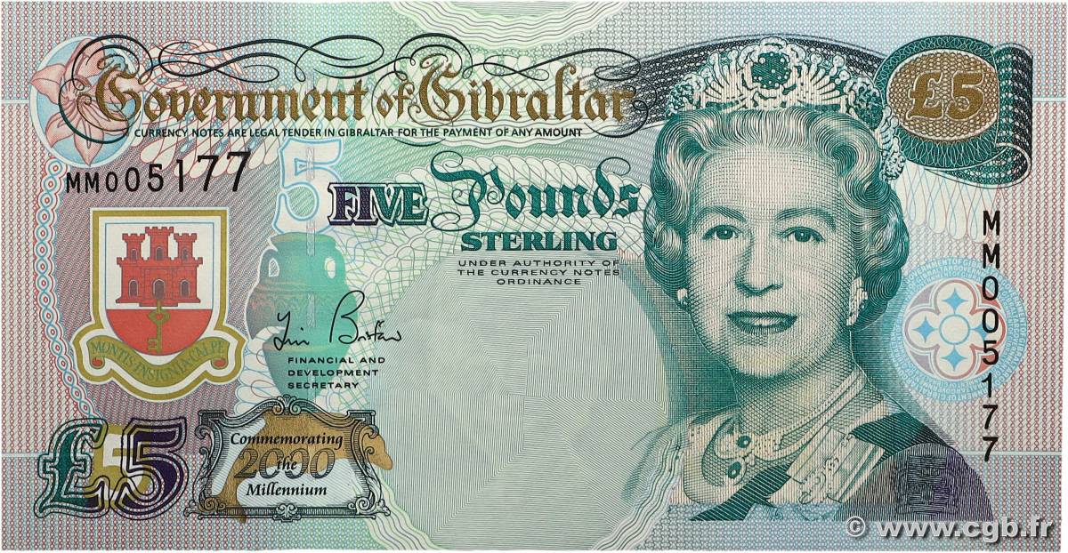 5 Pounds Sterling GIBRALTAR  2000 P.29 fST+