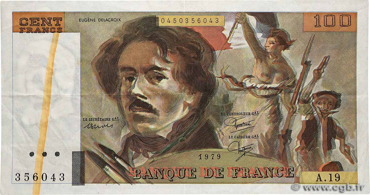 100 Francs DELACROIX modifié Fauté FRANCE  1979 F.69.02c VF+